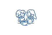 Kids eating candy line icon concept