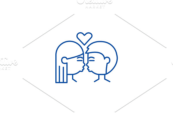 Kissing couple line icon concept