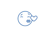 Kissing emoji line icon concept