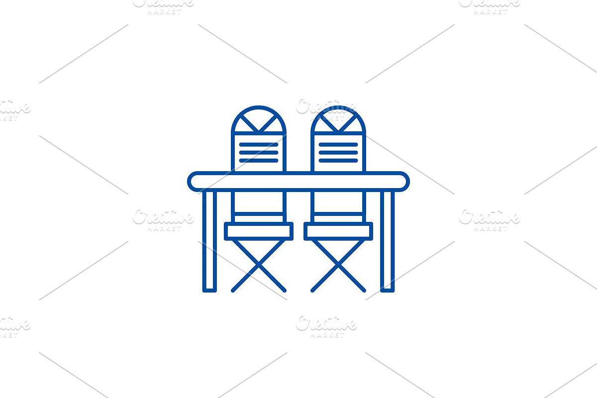 Kitchen table and chairs line icon in Illustrations - product preview 8