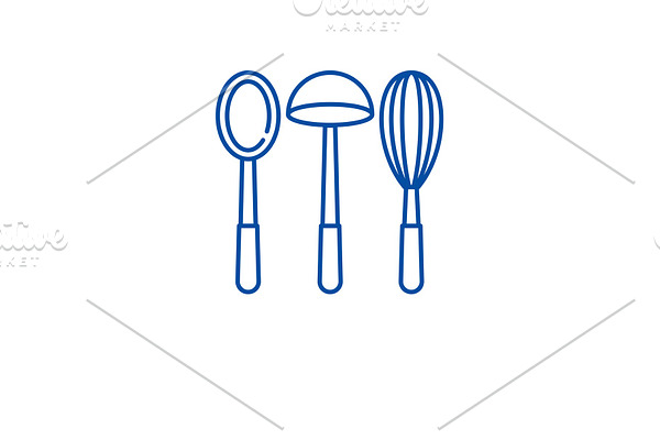 Kitchen utencils line icon concept