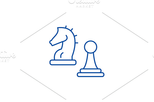 Knight and pawn line icon concept