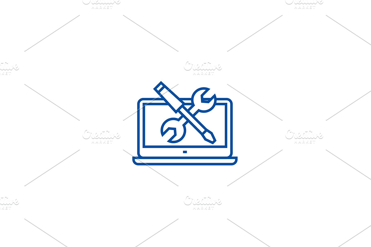 Laptop computer service line icon in Illustrations - product preview 8
