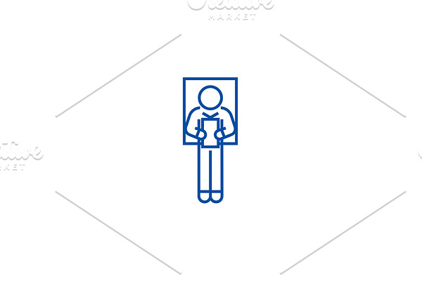 Laying man reading book line icon