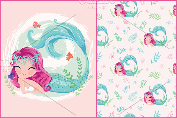 Cute mermaid girl.Mermaid pattern.
