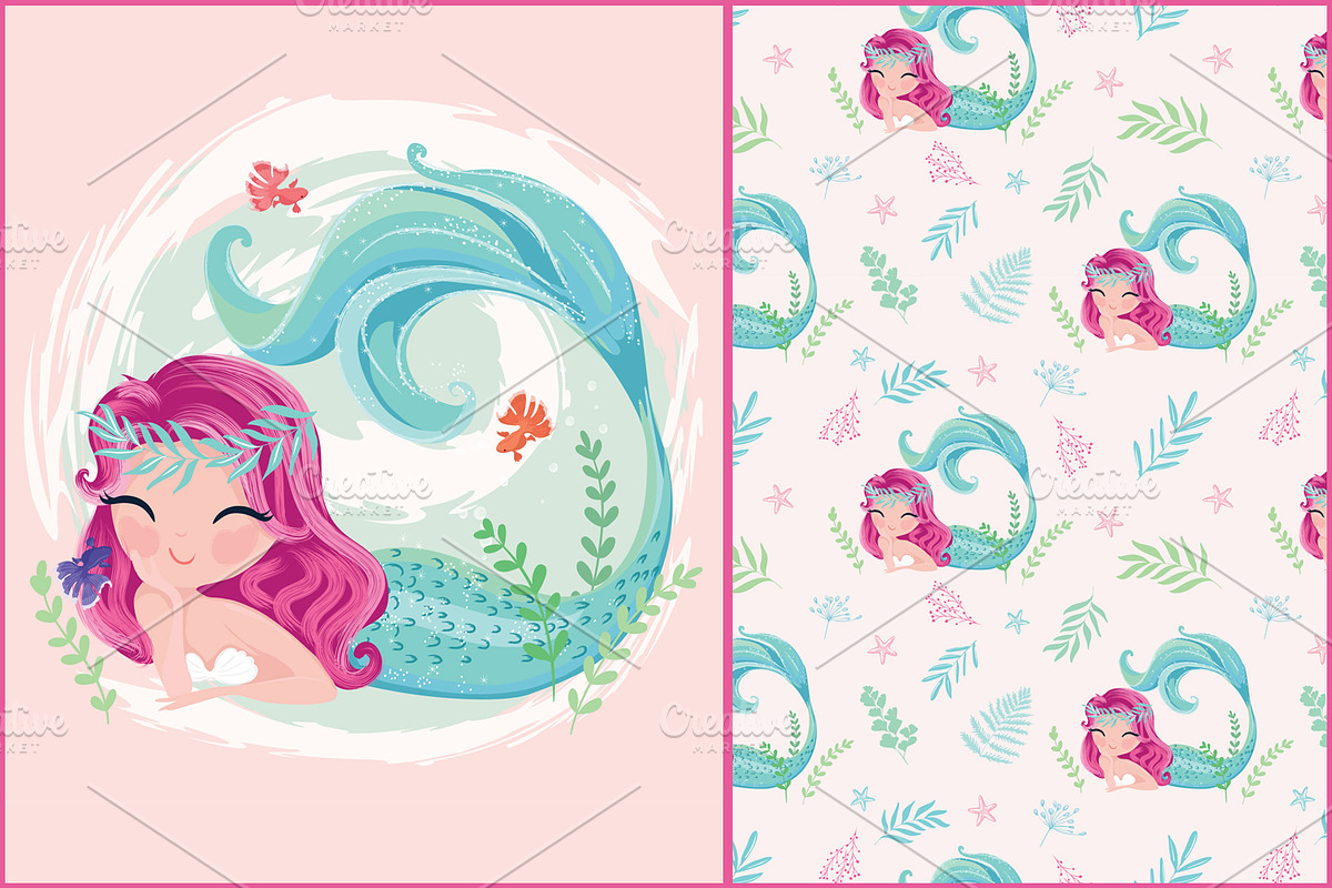 Cute mermaid girl.Mermaid pattern. in Illustrations - product preview 8