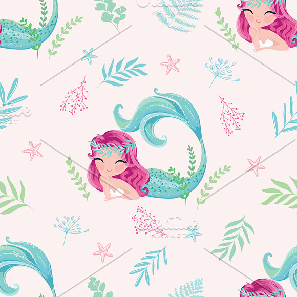 Cute mermaid girl.Mermaid pattern. in Illustrations - product preview 1
