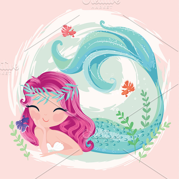 Cute mermaid girl.Mermaid pattern. in Illustrations - product preview 2
