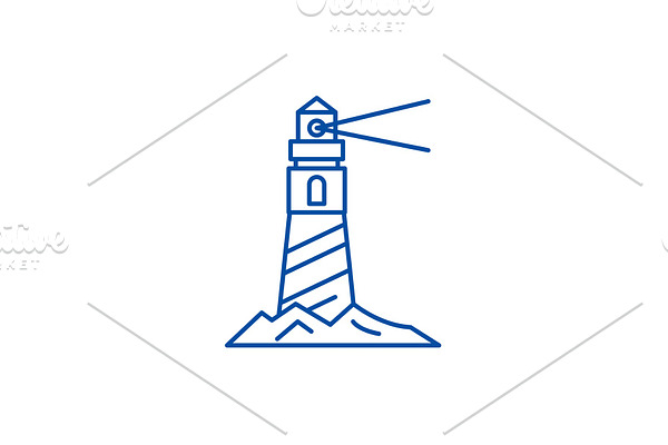 Lighthouse on the shore line icon