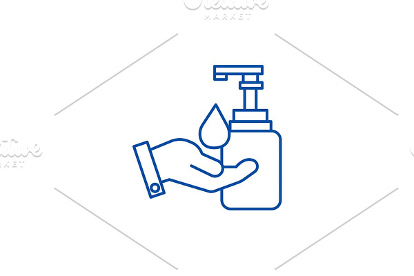 Liquid soap with hand line icon