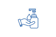 Liquid soap with hand line icon