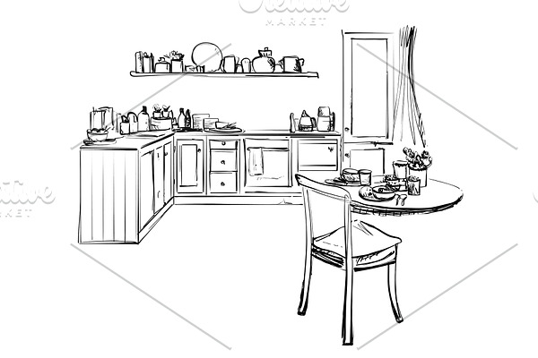 Sketch of modern corner kitchen