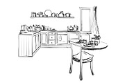 Sketch of modern corner kitchen