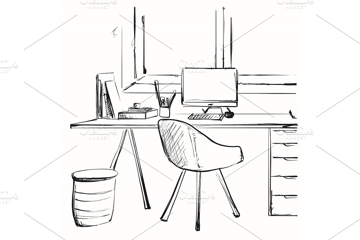 Workspace office desk computer chair in Illustrations - product preview 8