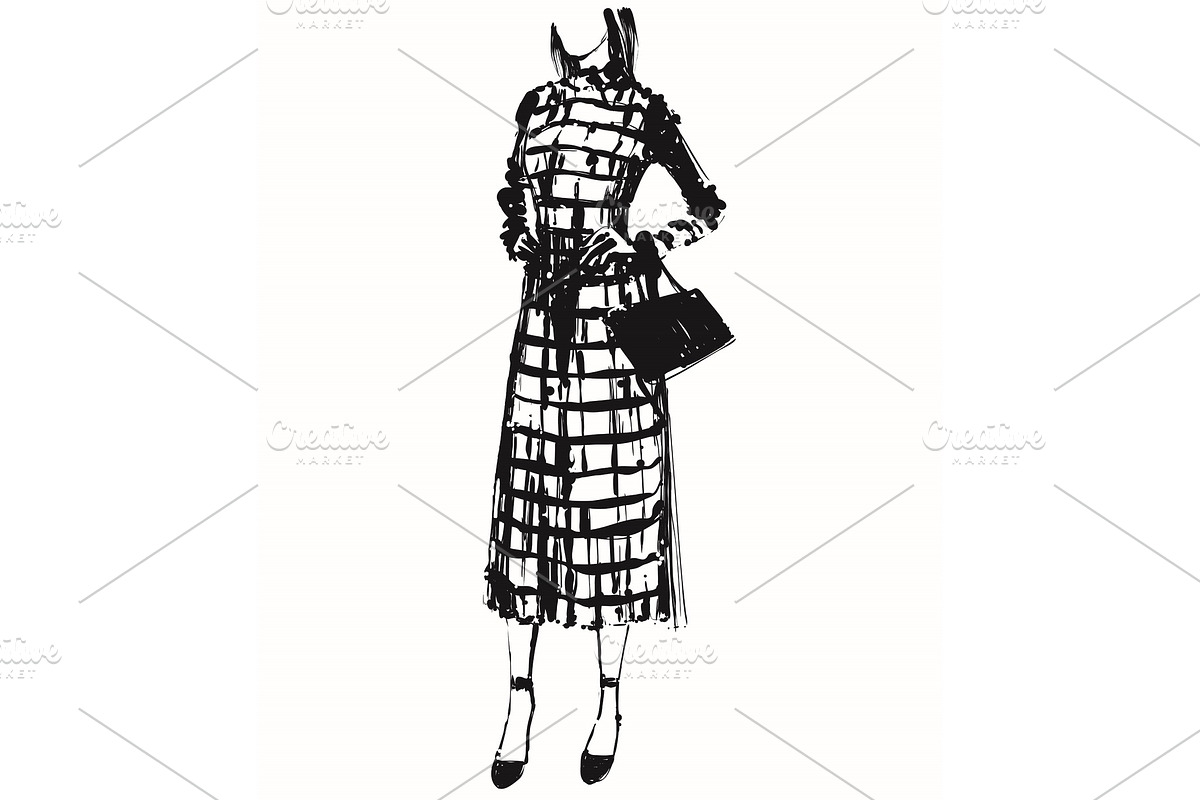 Woman in a dress with handbag in Illustrations - product preview 8