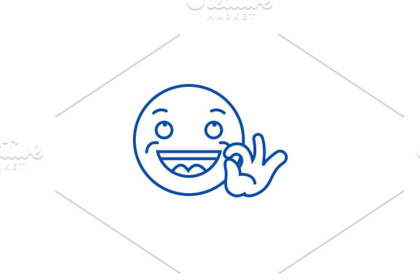 Looking good emoji line icon concept