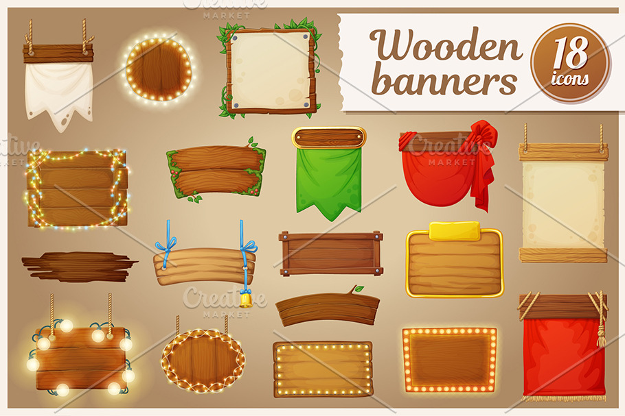 Wooden banners vector illustrations