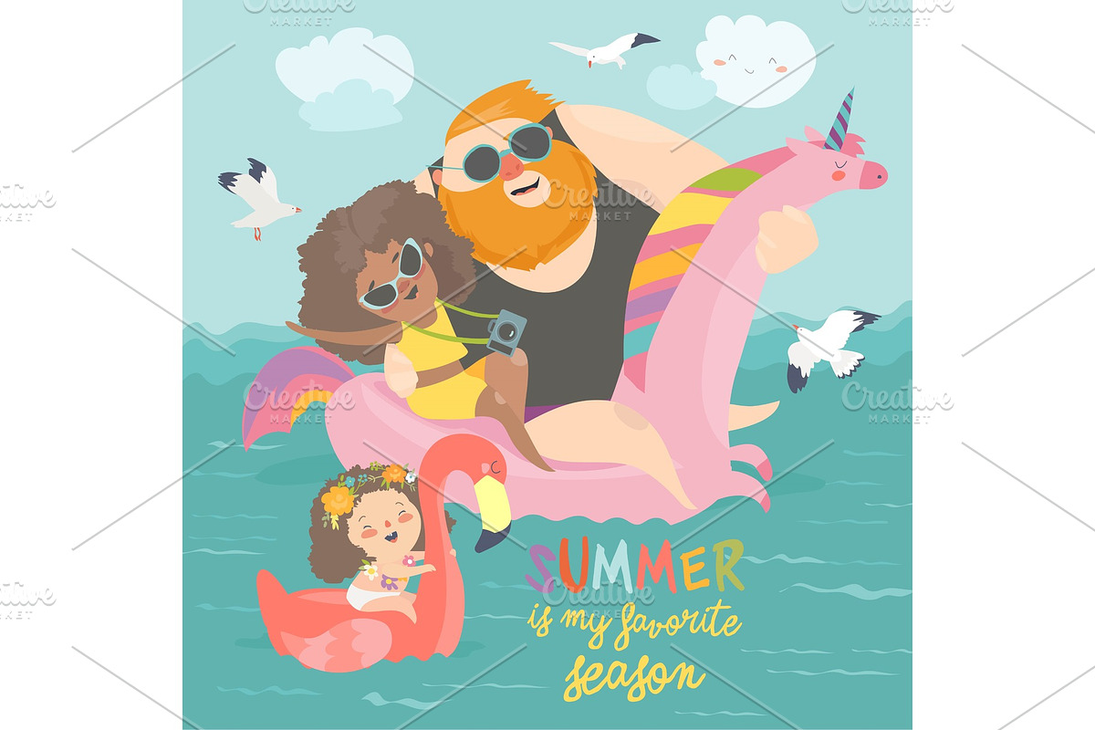 Sea time. Cute family enjoy summer in Illustrations - product preview 8