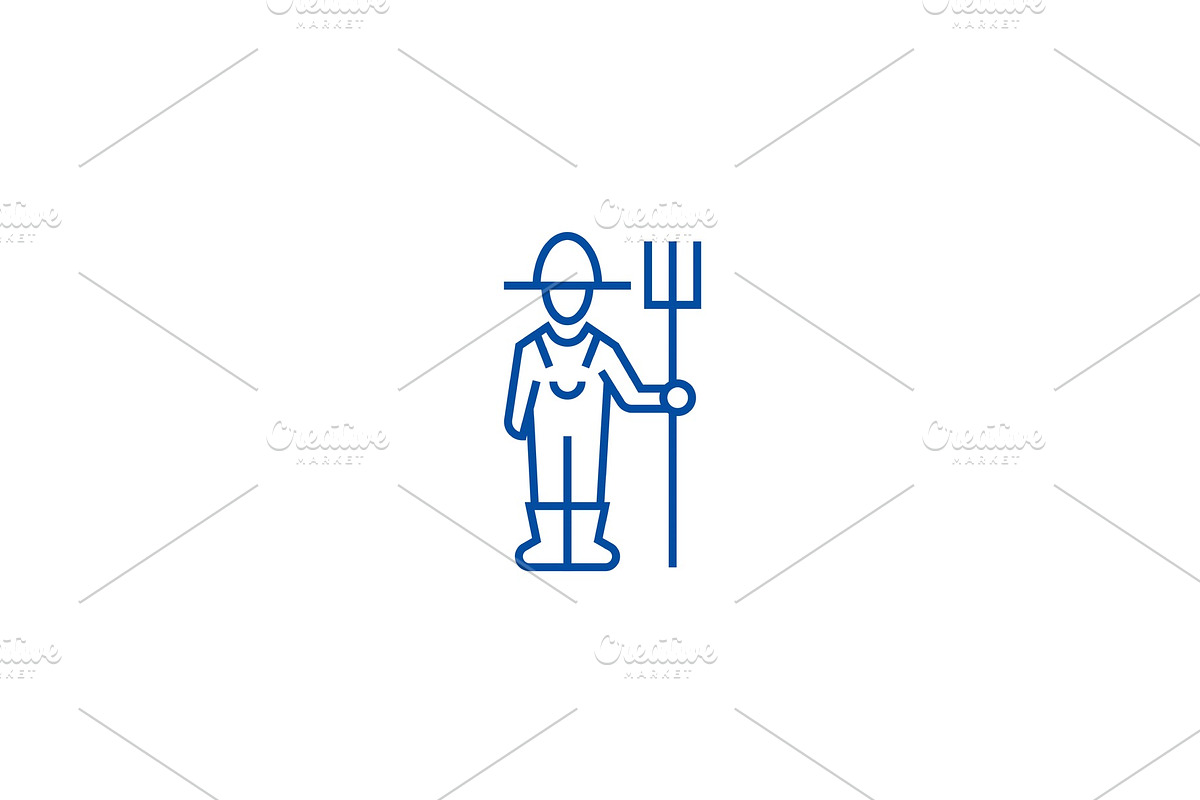 Male farmer with hayfork line icon in Illustrations - product preview 8