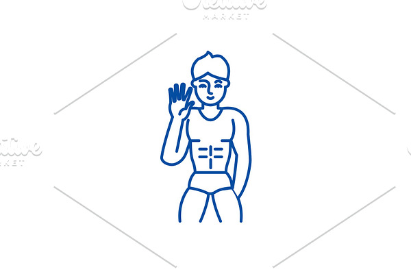 Male striptease line icon concept