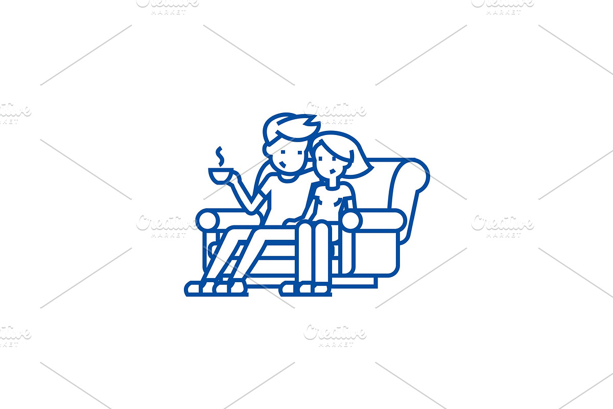 Man and woman sitting on the sofa at in Illustrations - product preview 8