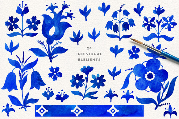 Blue Flowers Watercolor Collection in Illustrations - product preview 1