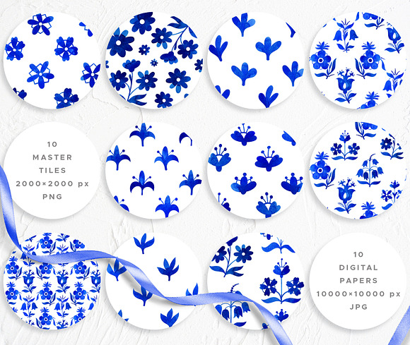 Blue Flowers Watercolor Collection in Illustrations - product preview 2