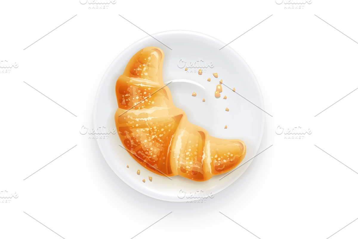 Croissant on plate. Traditional. in Illustrations - product preview 8