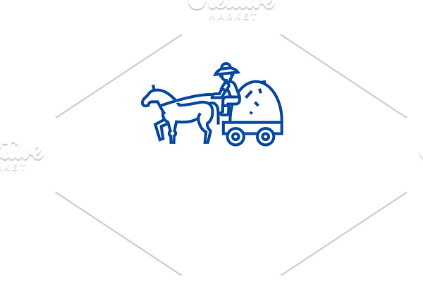 Farm wagon with straw line icon