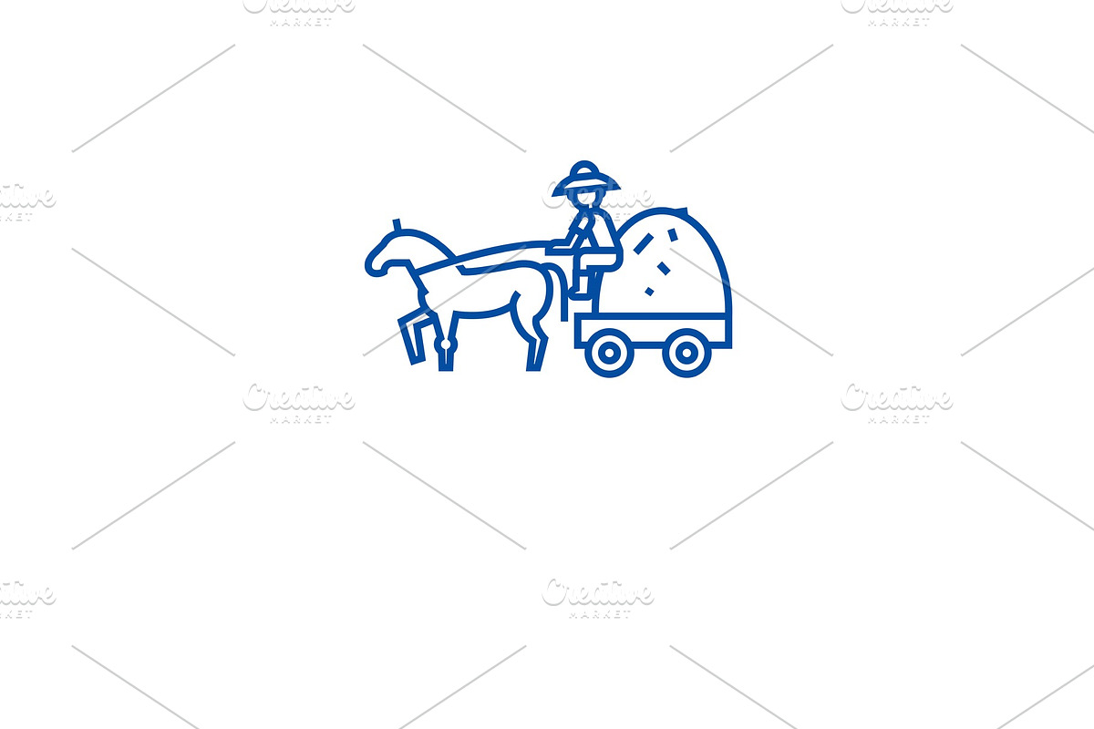 Farm wagon with straw line icon in Illustrations - product preview 8