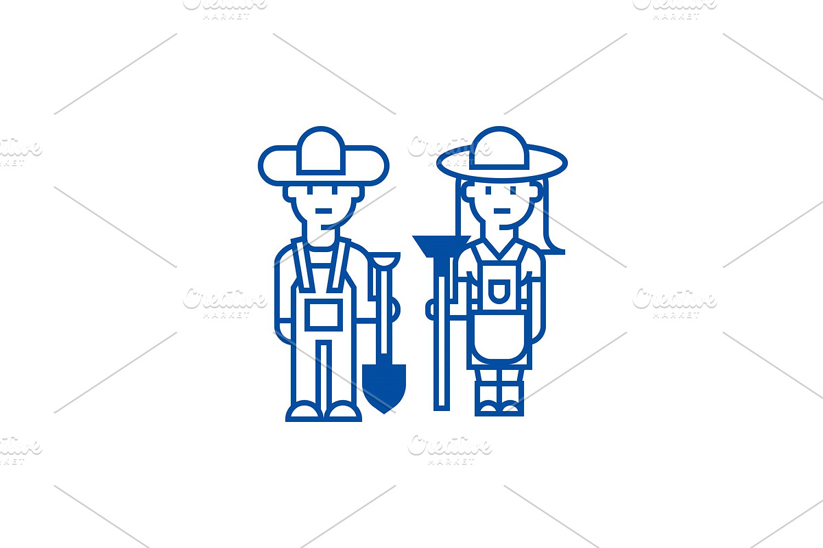 Farmers,woman and man with tools in Illustrations - product preview 8