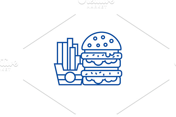 Fast food,burger and fries line icon