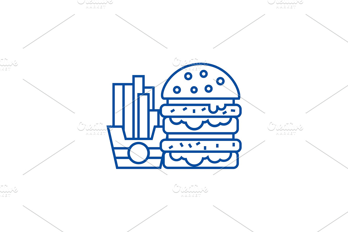 Fast food,burger and fries line icon in Illustrations - product preview 8