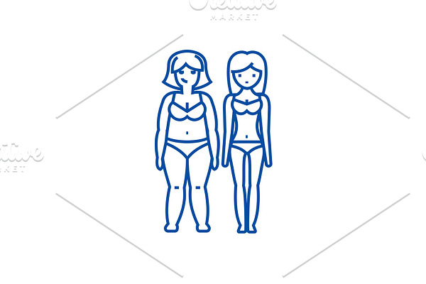 Fat and slim woman, before line icon