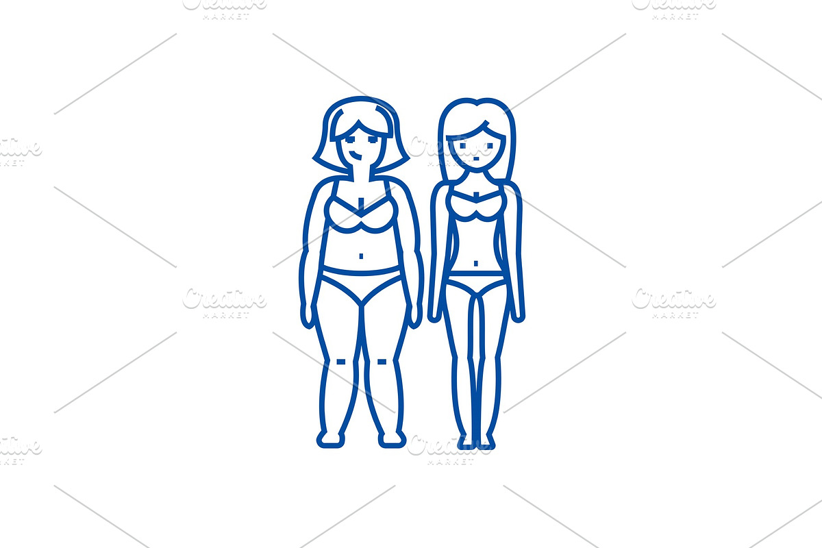 Fat and slim woman, before line icon in Illustrations - product preview 8
