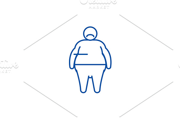 Fat person line icon concept. Fat