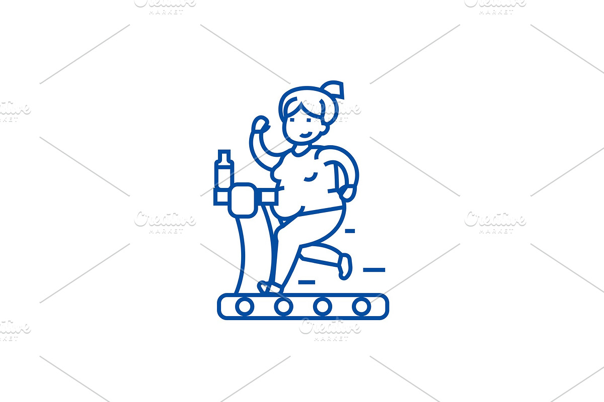 Fat woman running in gym line icon in Illustrations - product preview 8
