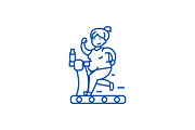 Fat woman running in gym line icon