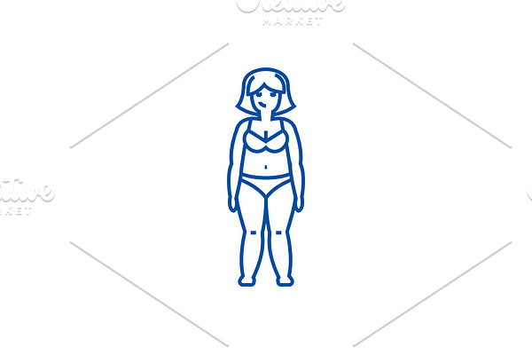 Fat woman,diet line icon concept