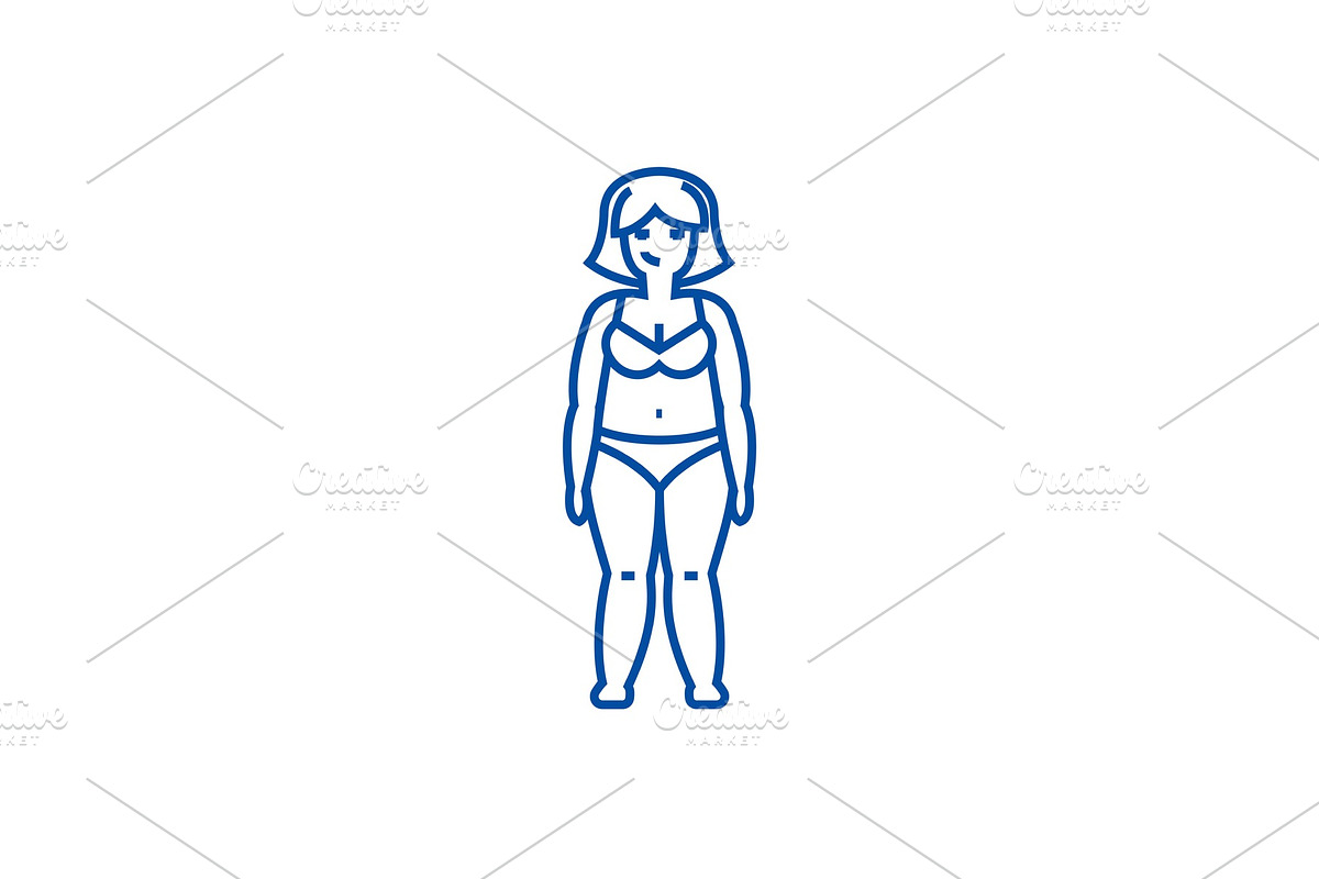 Fat woman,diet line icon concept in Illustrations - product preview 8