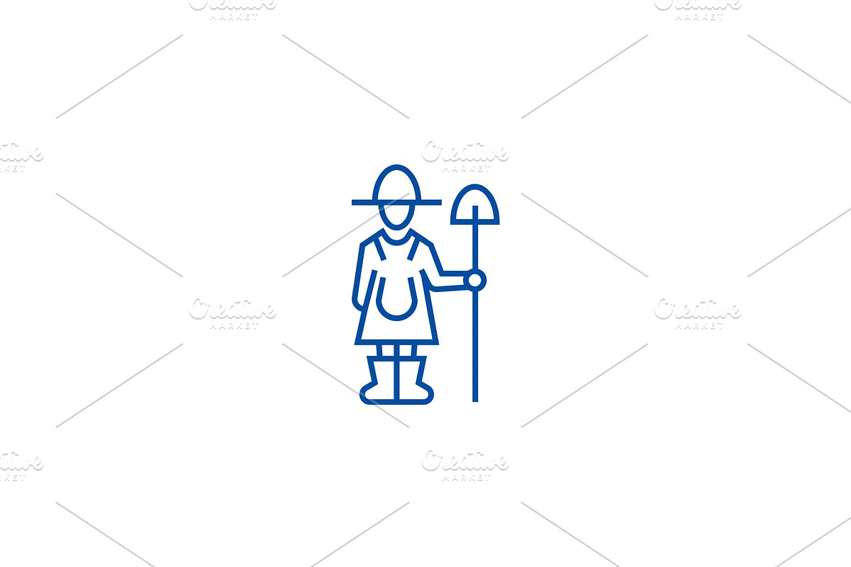 Female farmer with shovel line icon in Illustrations - product preview 8