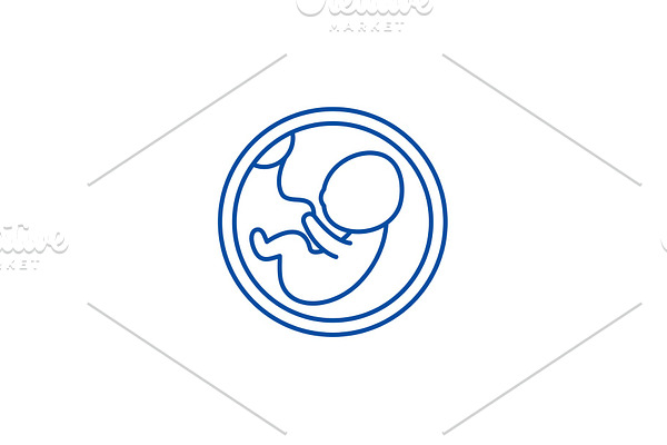 Fetus in the womb line icon concept
