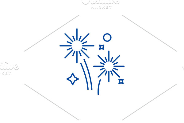 Fireworks holidays line icon concept