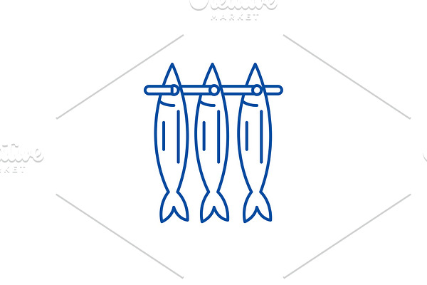 Fish drying line icon concept. Fish