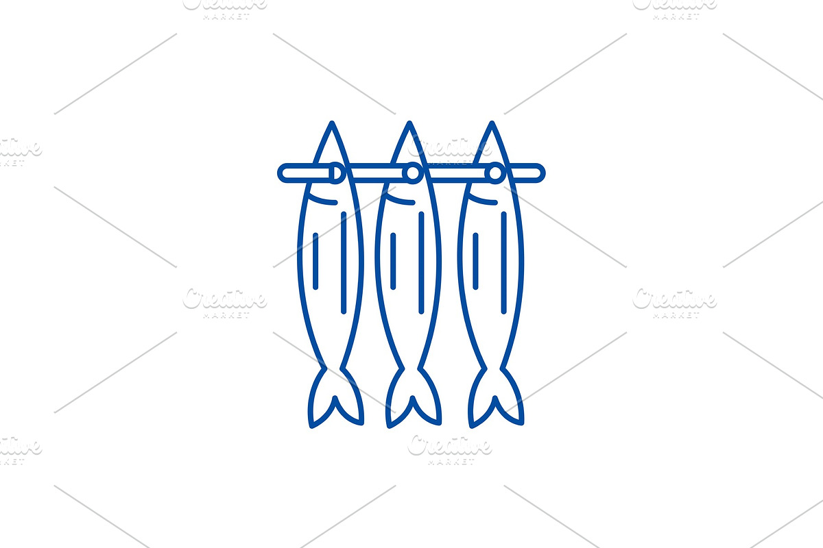 Fish drying line icon concept. Fish in Illustrations - product preview 8