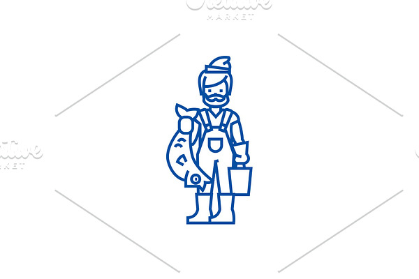 Fisherman with fish line icon