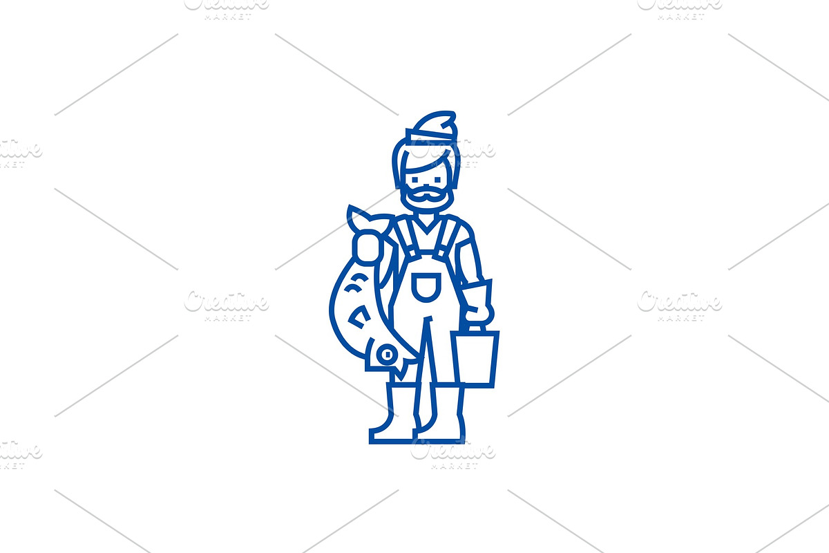 Fisherman with fish line icon in Illustrations - product preview 8