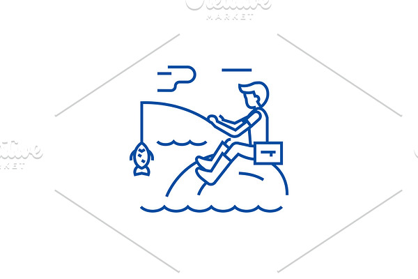 Fishing man with rod line icon