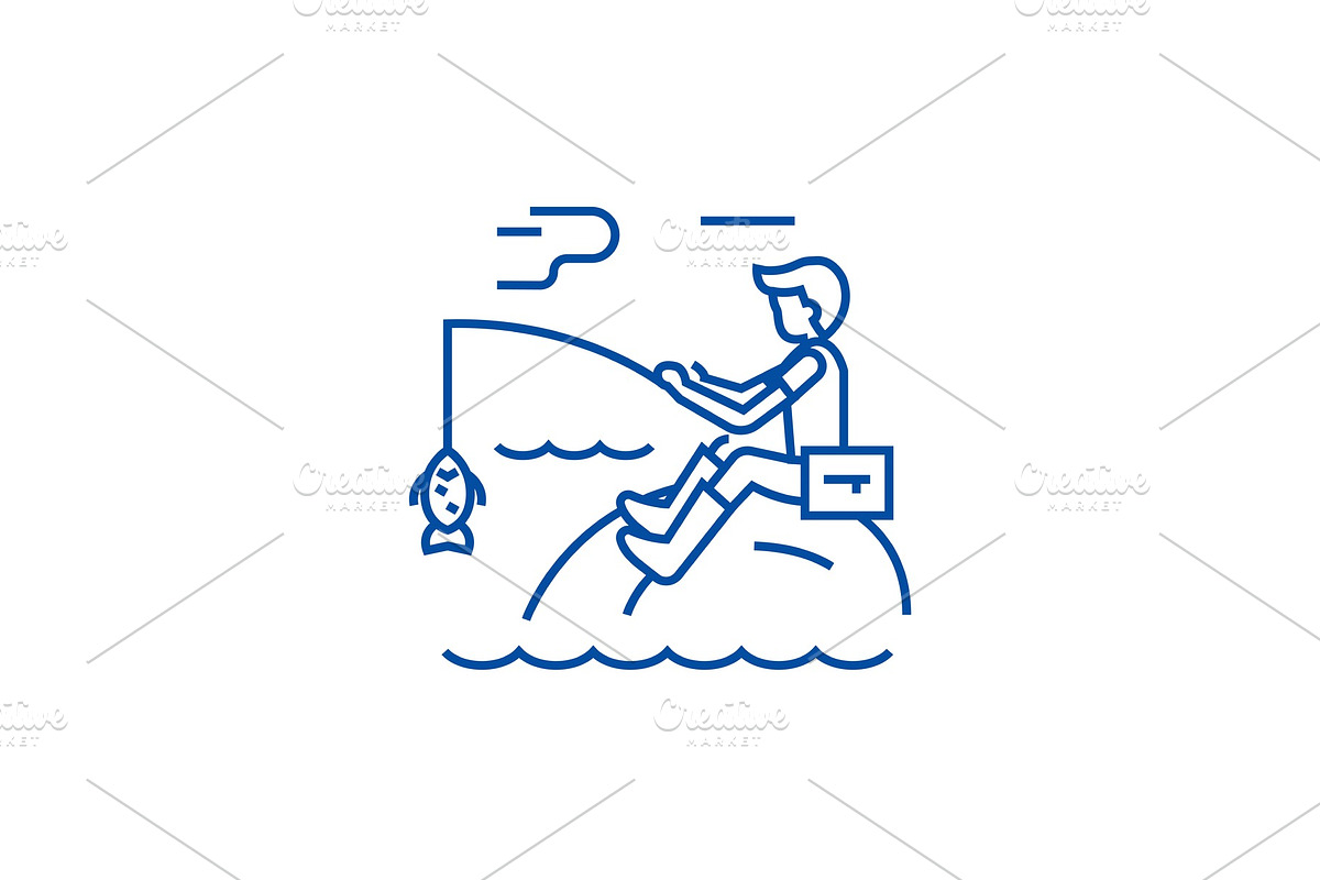 Fishing man with rod line icon in Illustrations - product preview 8