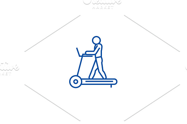 Fitness treadmill line icon concept
